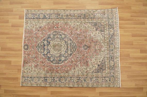 Oushak Area Rug, Stylish Rug, Organic Wool Rug, Turkish Rug, Under Bed Rug, Vintage Rug, Handknotted Rug, Pink Rug, 6.2 x 7.4 feet, GR 157