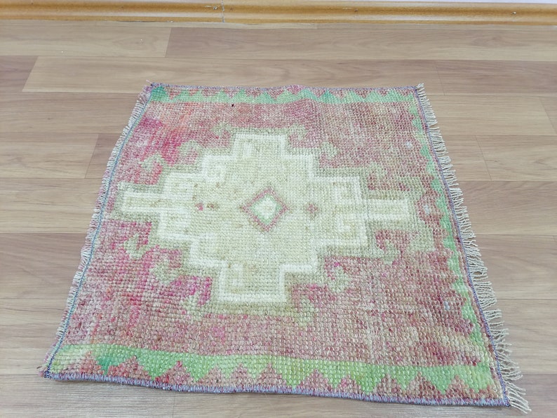 Incredible Rug, Small Aztec Rug, Vintage Turkish Rug, Chic Oushak Rug, Living Room Rug, Doormat Rug, Natural Rug, 1.7 x 1.7 feet, GR 2260 image 2