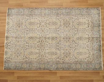 Pastel Color Rug, Sustainable Rug, Floral Rug, Low Pile Rug, Stylish Rug, Vintage Turkish Rug, Handmade Wool Rug, 5.7 x 8.4 feet, GR 1089