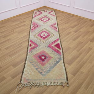 Kilim Rug , Vintage Rug , Turkish Pink Rug , Wool Rug , 2.9 x 11.7 feet , Woven Rug , Hallway Rug , Bohemian Rug , Entry Rug , GR 195