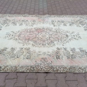 Entrance Rug, Turkish Rug, Floral Rug, Oushak Rug, Old Rug, Vintage Rug, Wool Rug, Kitchen Rug, Bathroom Rug, 5.9 x 10.2 feet, GR 3074