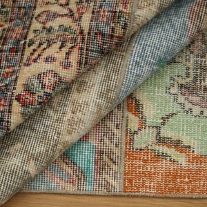 Earth Tone Rug, Turkish Handmade Rug, Entryway Rug, Wool Jute Rug, Vintage Runner Rug, Patchwork Rug, Ornate Rug, 2.9x12.7 Ft, GR 4084