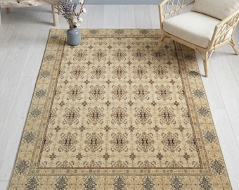 Crème handgeknoopt vloerkleed 5,9 x 9,3 ft, neutraal wol traditioneel woonkamertapijt