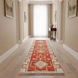 Orange Herki Runner, Aztec Rug, Soft Wool Rug, Vintage Rug, Wedding Rug, Hallway Rug, Used Rug, Tribal Rug, Turkish Rug, 2.8x11.4 ft GR 2976