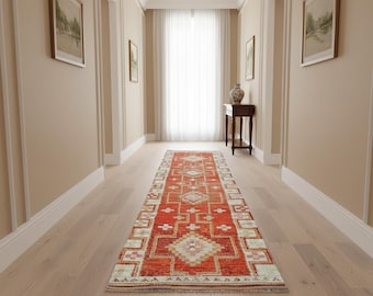 Orange Herki Runner, Aztec Rug, Soft Wool Rug, Vintage Rug, Wedding Rug, Hallway Rug, Used Rug, Tribal Rug, Turkish Rug, 2.8x11.4 ft GR 2976