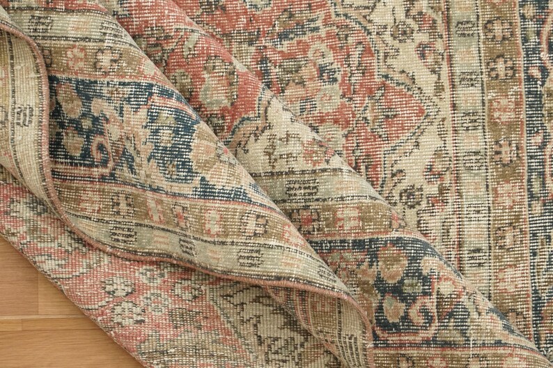 Oushak Area Rug, Stylish Rug, Organic Wool Rug, Turkish Rug, Under Bed Rug, Vintage Rug, Handknotted Rug, Pink Rug, 6.2 x 7.4 feet, GR 157 image 10