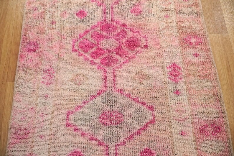 Blush Pink Rug, Handmade Runner Rug, Kitchen Rug, Herki Runner Rug