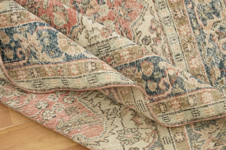 Oushak Area Rug, Stylish Rug, Organic Wool Rug, Turkish Rug, Under Bed Rug, Vintage Rug, Handknotted Rug, Pink Rug, 6.2 x 7.4 feet, GR 157 image 9