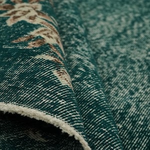 Teal Rug, Floral Rug, Boho Turkish Rug, Rug With Border, Handmade Rug, Low Pile Rug, Vintage Rug, Living Room Rug, 5.1 x 10 Feet, GR 3927