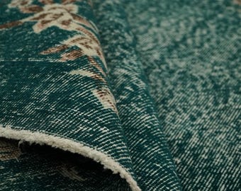 Teal Rug, Floral Rug, Boho Turkish Rug, Rug With Border, Handmade Rug, Low Pile Rug, Vintage Rug, Living Room Rug, 5.1 x 10 Feet, GR 3927