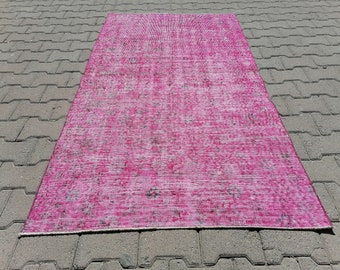 Roze Oushak-tapijt, Turks tapijt, vintage tapijt, overdye-tapijt, handgemaakt tapijt, wollen tapijt, 3,5 x 6,2 voet, Boho-tapijt, decoratief tapijt, GR 3090