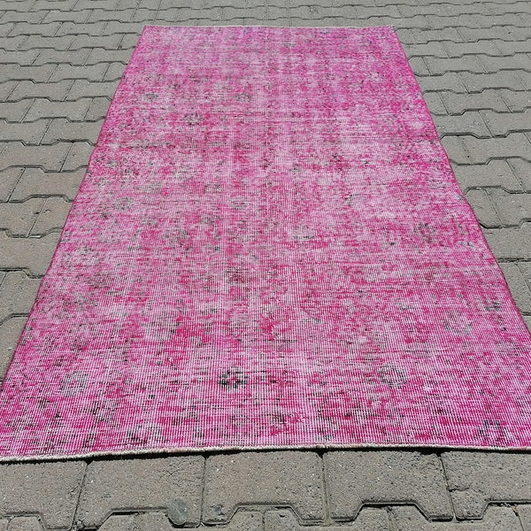 Pink Oushak Rug, Turkish Rug, Vintage Rug, Overdye Rug, Handmade Rug, Wool Rug, 3.5 x 6.2 feet, Boho Rug, Decorative Rug, GR 3090