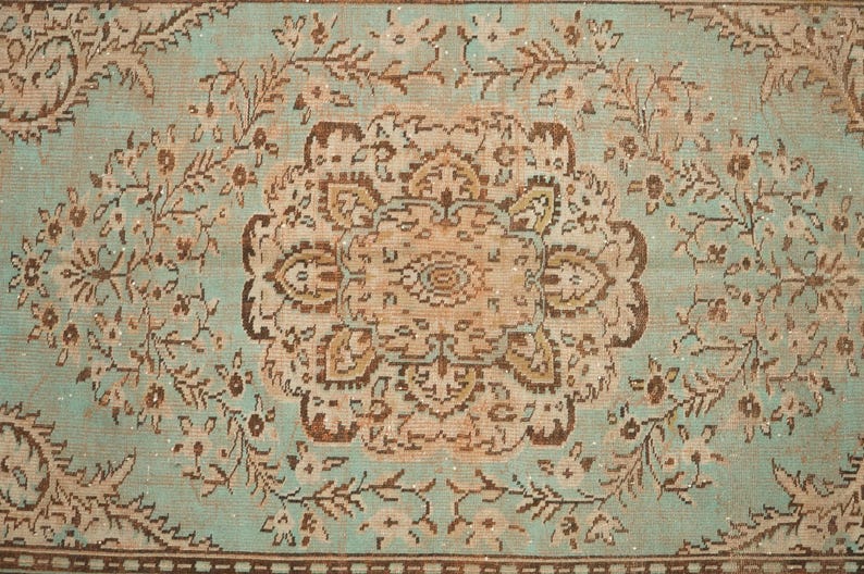 Oriental Oushak Rug, Pink Blue Rug, Bed Side Rug, Ornate Rug, Turkish Rug, Saloon Rug, Vintage Rug, Hand Knotted Rug, 5.9x9.7 Ft, GR 1935