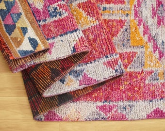 Pink Herki Rug, Turkish Rug, Runner Rug, Hallway Runner, Oushak Rug, Boho Rug, Ikat Rug, Antique Rug, Vintage Rug, 3 x 10.3 feet, GR 3627