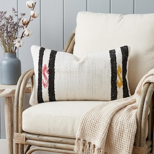 Eclectic Patterned Turkish Cushion Cover 8x16 | Ivory and Black Pillow