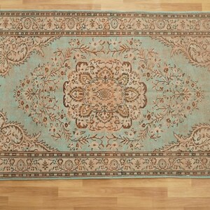 Oriental Oushak Rug, Pink Blue Rug, Bed Side Rug, Ornate Rug, Turkish Rug, Saloon Rug, Vintage Rug, Hand Knotted Rug, 5.9x9.7 Ft, GR 1935