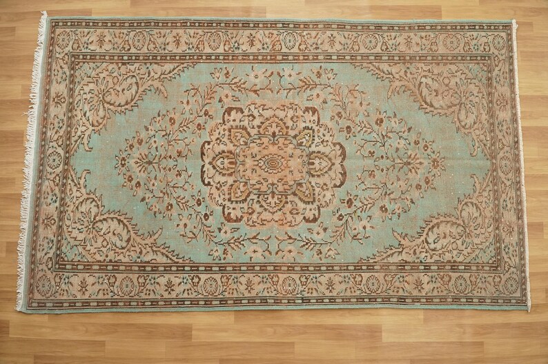 Oriental Oushak Rug, Pink Blue Rug, Bed Side Rug, Ornate Rug, Turkish Rug, Saloon Rug, Vintage Rug, Hand Knotted Rug, 5.9x9.7 Ft, GR 1935