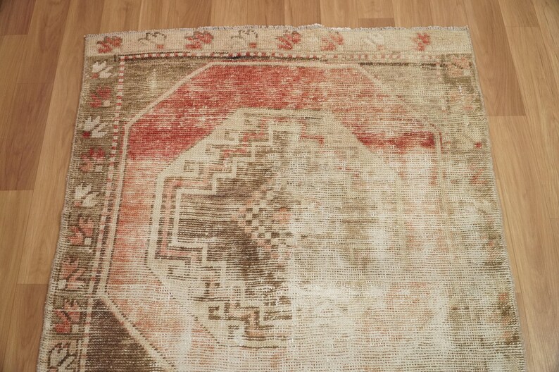 Chocolate Brown Rug, Quality Oushak Area Rug, Aztec Design Rug, Runner Rug, Vintage Rug, Bathroom Floor Rug, 3.2 x 8.5 feet, GR 1235 image 2