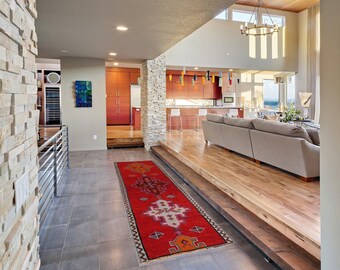 Herki Kilim Rug, Turkish Rug, Hallway Rug, Stairs Carpet, Organic Rug, Wool Rug, 3.6 x 11.1feet, Vintage Kilim Rug, Kitchen Rug, GR 3527