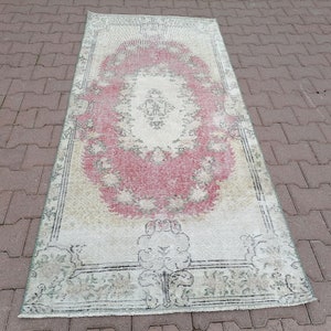 Low Pile Oushak Rug, Handmade Turkish Rug, Vintage Rug, Area Rug, Livingroom Rug, Wool Rug, Distressed Rug, Boho Decor, 3.3x7.2 ft, GR 3506