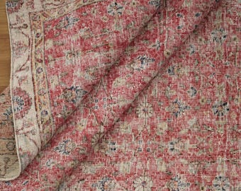 Bohemian Wool Rug, Warm Color Rug, Floral Rug, Vintage Area Rug, Fancy Rug, Antique Rug, Sustainable Rug, Turkish Rug, 5.6x9.3 Ft, GR 4044