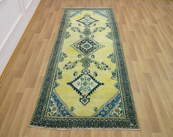 Sparkling Yellow Rug, Vintage Floor Rug, Turkish Runner Rug, Ottoman Rug, Vibrant Rug, Show Room Rug, Hallway Rug, 3.6 x 9.6 feet, GR 2515