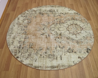 Bathroom Rug, Circle Rug, Turkish Rug, Vintage Rug, Oushak Rug, Area Rug, 5.8 feet, Decorative Rug, Wool Rug, Boho Rug, GR 1571