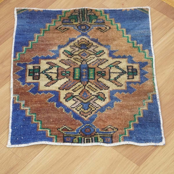 Turkish Small Rug, Oushak Area Rug, Vintage Turkish Rug, Boho Decor Rug, Floor Rug, 1.1 x 1.4 feet, Bathroom Rugs, Ethnic Rug, GR 1499