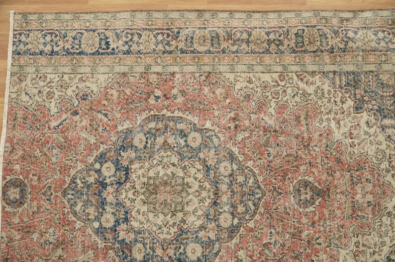 Oushak Area Rug, Stylish Rug, Organic Wool Rug, Turkish Rug, Under Bed Rug, Vintage Rug, Handknotted Rug, Pink Rug, 6.2 x 7.4 feet, GR 157 image 3