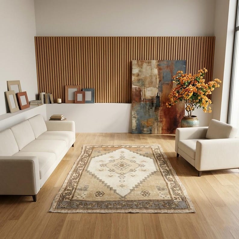 Decorative Kilim Rug, Earth Tone Rug, Vintage Rug, Living Room Rug, Elegant rug, Soft Pile Rug, Rugs For Living Room, 3x4.8 Ft, GR 4343