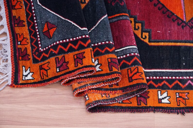 Orange Runner Rug, Soft Turkish Rug, Farmhouse Rug, Long Size Rug, Vintage Rug, Herki Runner, Hallway Rug, Stair Rug, 3.9x17.4 ft, GR 4579