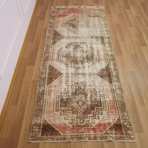 Chocolate Brown Rug, Quality Oushak Area Rug, Aztec Design Rug, Runner Rug, Vintage Rug, Bathroom Floor Rug, 3.2 x 8.5 feet, GR 1235 image 1