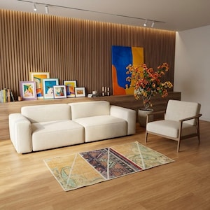 Mustard Patchwork Wool Rug (1.6x3 Ft) | Eclectic Vintage Turkish Carpet | GR 4534