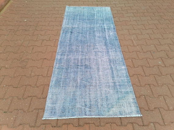 Handmade Rug, Outdoor Runner, Blue Rug, Coastal Rug, Laundry Mat, Vintage Rug, Overdyed Rug, Turkish Rug, 3.1 x 7.7 ft GR 3442
