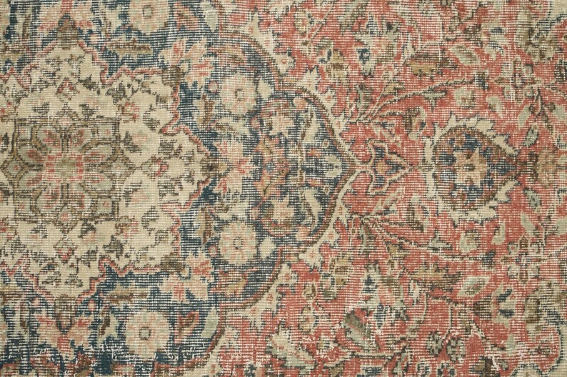 Oushak Area Rug, Stylish Rug, Organic Wool Rug, Turkish Rug, Under Bed Rug, Vintage Rug, Handknotted Rug, Pink Rug, 6.2 x 7.4 feet, GR 157 image 7