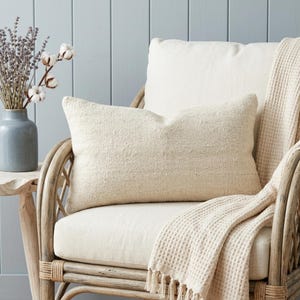 Raw Woven Cream Lumbar Cover 8x16 | Organic Neutral Sofa Cushion
