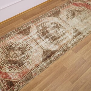 Chocolate Brown Rug, Quality Oushak Area Rug, Aztec Design Rug, Runner Rug, Vintage Rug, Bathroom Floor Rug, 3.2 x 8.5 feet, GR 1235 image 9
