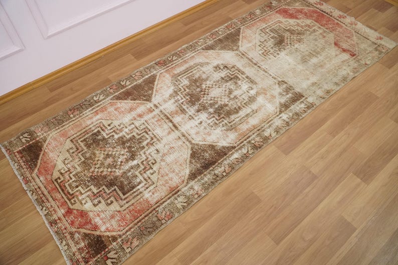 Chocolate Brown Rug, Quality Oushak Area Rug, Aztec Design Rug, Runner Rug, Vintage Rug, Bathroom Floor Rug, 3.2 x 8.5 feet, GR 1235 image 9