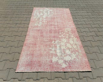Tapete vintage, tapete rosa, tapete antigo, tapete turco, tapete de lã, tapete Oushak, tapete desbotado, tapete oriental, tapete de chão, tapete gasto, 1,10 x 2,04 m, GR 2970