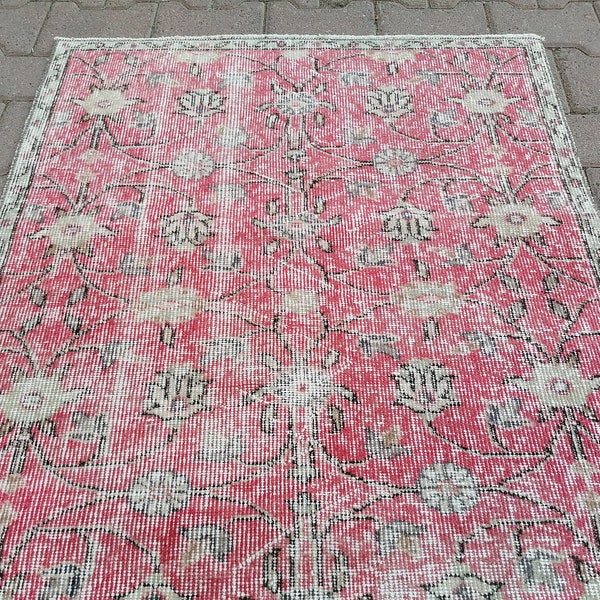 Pink Vintage Rug, Authentic Rug, Entrance Rug, Exotic Rug, Middle Eastern Rug, Turkish Rug, Oushak Rug, Office Area Rug, 2.8x5.9 Ft, GR 3119