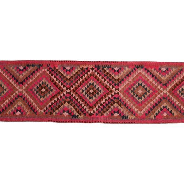 Pink Herki Rug, Bohemian Rug, Traditional Rug, Corridor Runner, Turkish Rug, Checkered Rug, Vintage Oushak Rug, 2.7 x 10.5 feet, GR 3567
