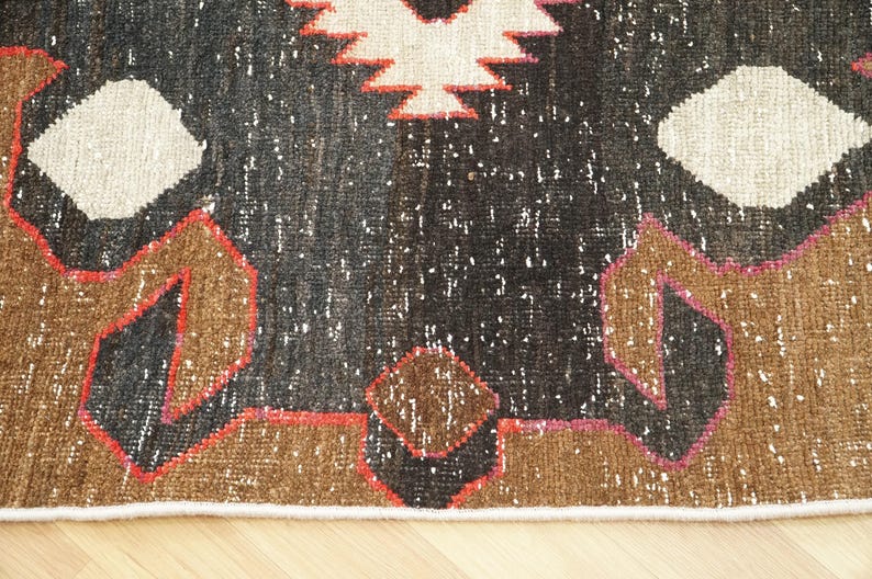 Alfombra para peldaños de escalera, alfombra marrón, alfombra retro, alfombra de estilo rústico, alfombra de cocina, alfombra anudada a mano, alfombra turca vintage, 3,7 x 11,4 pies, alfombra suave, GR 1024 imagen 6