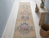 Antique Turkish Stair Runner: Coastal Colors - Soft Wool Blend 2.5x10.3 ft