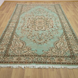 Oriental Oushak Rug, Pink Blue Rug, Bed Side Rug, Ornate Rug, Turkish Rug, Saloon Rug, Vintage Rug, Hand Knotted Rug, 5.9x9.7 Ft, GR 1935