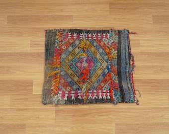 Vintage Bag, Boho Bag, Door Decor Bag, Garden Decor Bag, 1.7x2 feet, Camel Bag, Turkish Saddle Bag, Colorful Rug Bag, Wall Decor, GR 4552