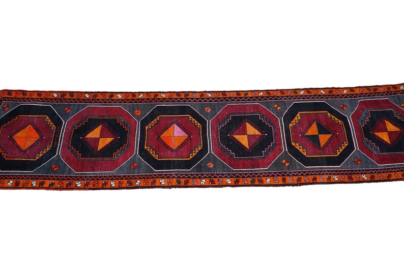 Orange Runner Rug, Soft Turkish Rug, Farmhouse Rug, Long Size Rug, Vintage Rug, Herki Runner, Hallway Rug, Stair Rug, 3.9x17.4 ft, GR 4579