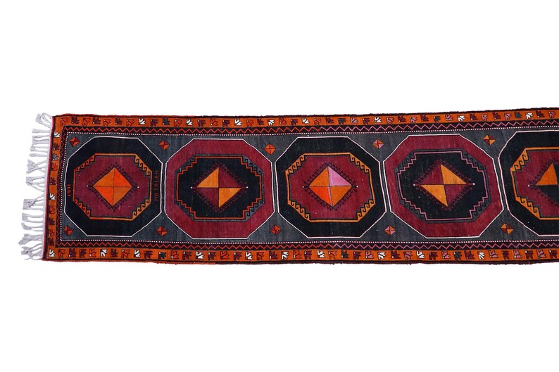 Orange Runner Rug, Soft Turkish Rug, Farmhouse Rug, Long Size Rug, Vintage Rug, Herki Runner, Hallway Rug, Stair Rug, 3.9x17.4 ft, GR 4579