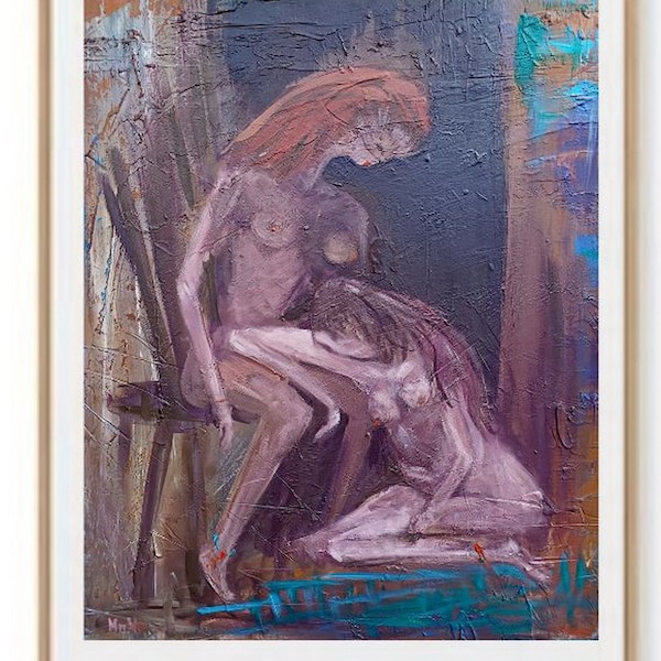 Two Nude Women Original Painting/50x60cm/20x24in/Woman in Venice Wallart