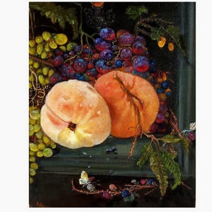 Peaches Grapes Fruits Still Life Original oil painting 40x50cm/16x20in