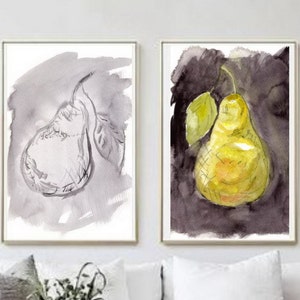 Grey Pear Poster, Abstract Monocolor Kitchen Art, Grey on Grey Wallart Giclee Print